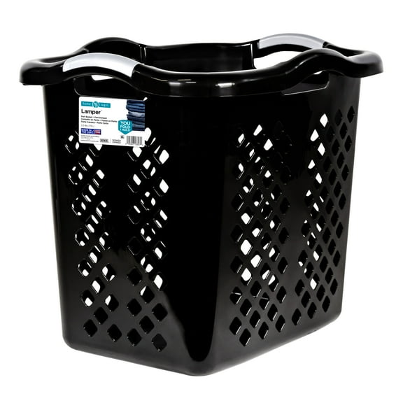 Home Logic 2 Bushel Plastic Lamper Laundry Basket, Black, Adults and Tweens
