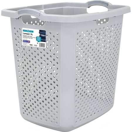 Home Logic 2.5 Bushel Extra Large Plastic Laundry Hamper, Soft Silver, Adult
