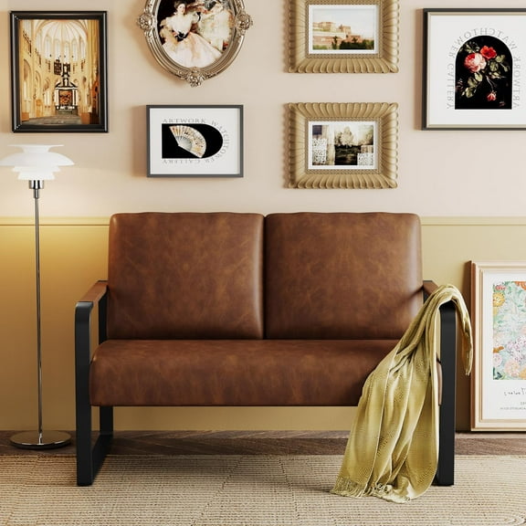 Home Loveseat Couch Bench Settee for Living Room, Upholstered Small Sofa Couch PU Leather Banquette Lounge Bench for Dining Room Bedroom Funiture