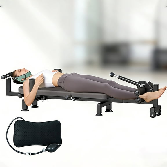 Home Lumbar Traction Table, Portable Massage Cervical & Lumbar Stretcher Bed, Full Body Traction Bed for Tension Relief and Back Decompression (Black)