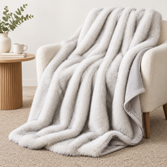 Home Luxury Faux Throw Blanket 60"x80" Frosted White Wolf
