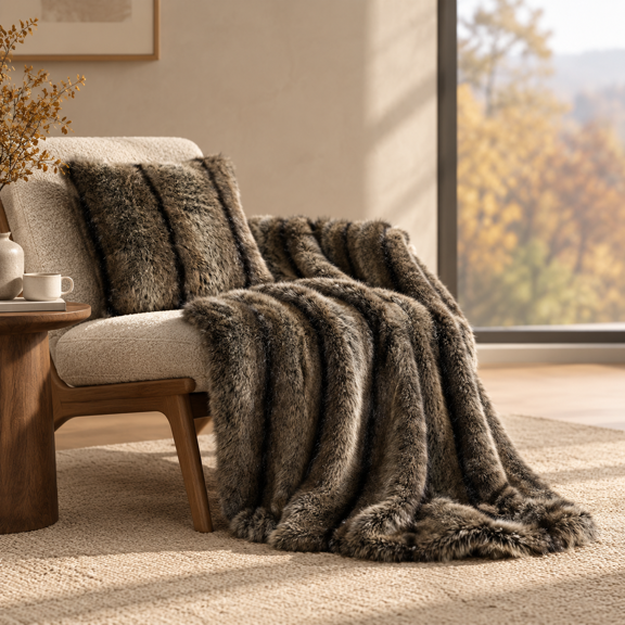 Home Luxury Faux Throw Blanket 60"x80" Ombre Sable Brown