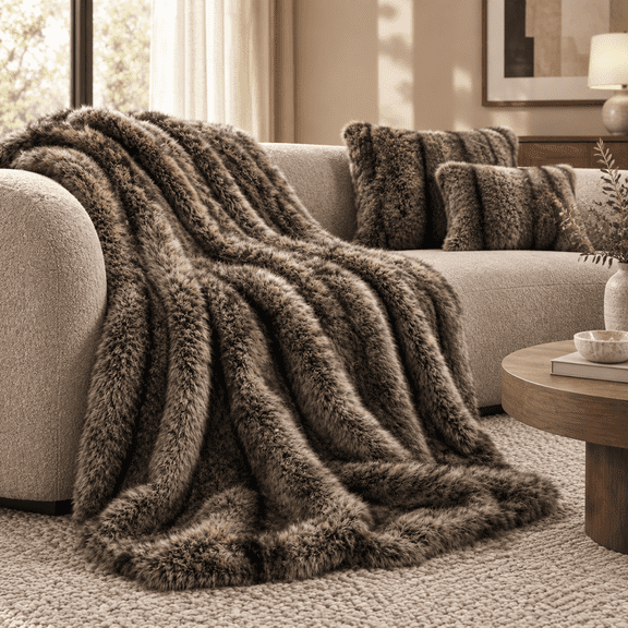 Home Luxury Faux Throw Blanket 60"x80" Ombre Sable Brown