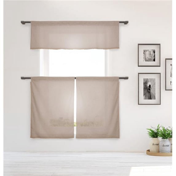 Home Maison DEKTP=12 /14805 Tier & Valance Set - Window Curtain Panels - Solid Sheer - Taupe