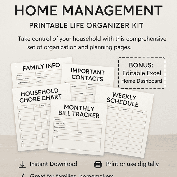 Home Management Binder Printable Life Organizer Kit