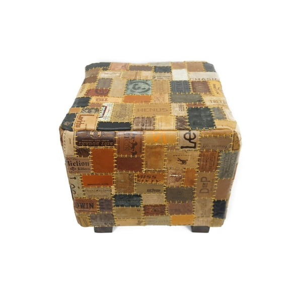 Home&Manor 100% Leather Cube Pouf