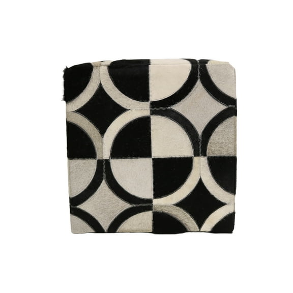 Home&Manor Badalona 16" Cowhide Leather Cube Pouf