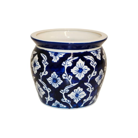 Home&Manor Ceramic Medium Planter Blue/White