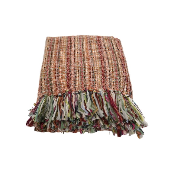 Home&Manor Handcrafted Wool & Cotton Throw Blanket Ember Bloom