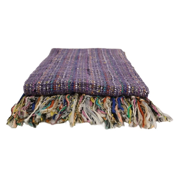 Home&Manor Handcrafted Wool & Cotton Throw Blanket Light Purple