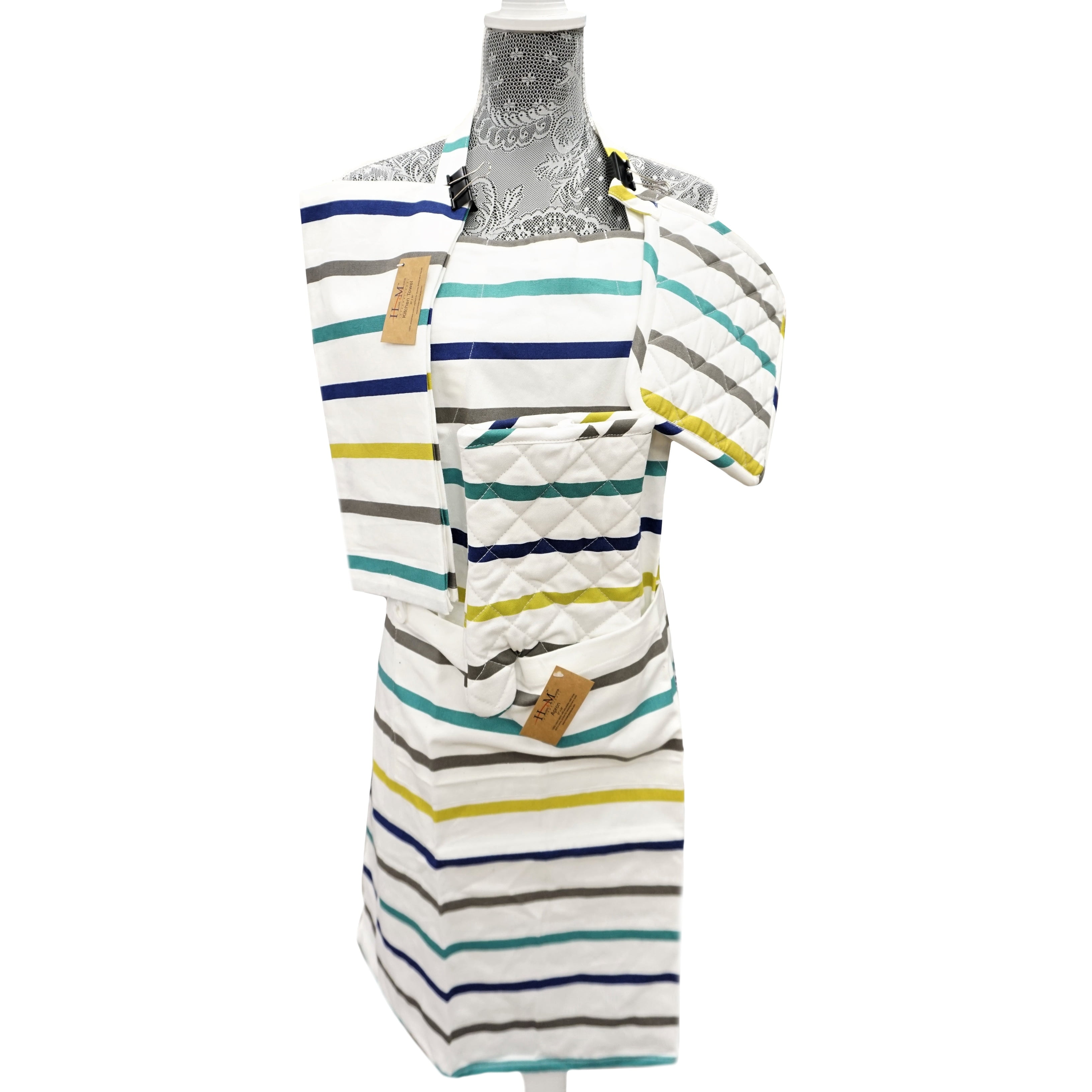 Multicolor Cotton Striped Kitchen Chef Apron with Adjustable Straps