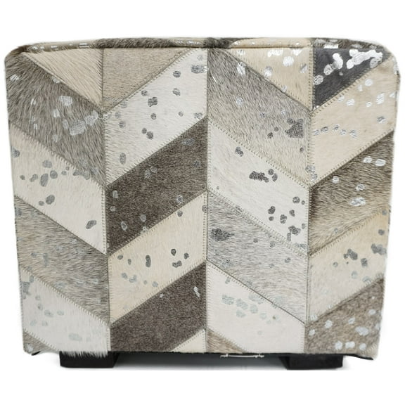 Home&Manor Leather Silver Square Cube Ottoman