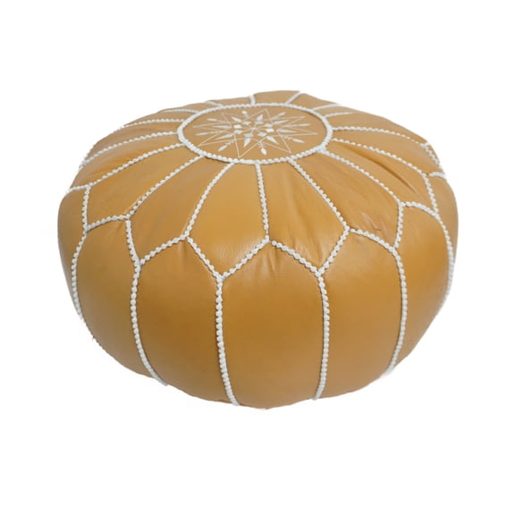 Home&Manor Moroccan Leather Round Pouf
