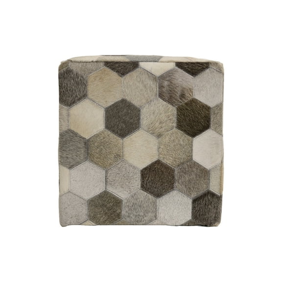 Home&Manor Palma 16" Cowhide Leather Cube Pouf