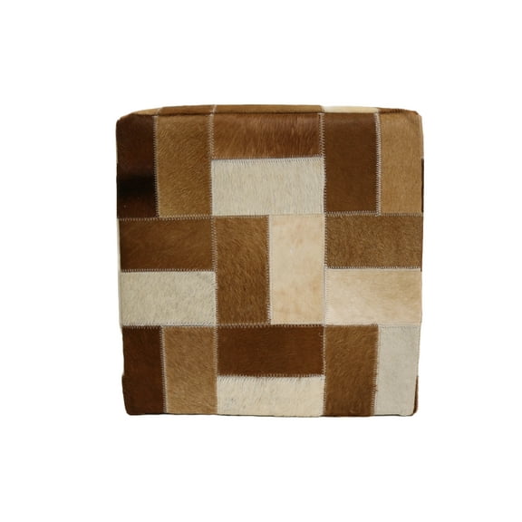 Home&Manor Vigo 16" Cowhide Leather Cube Pouf