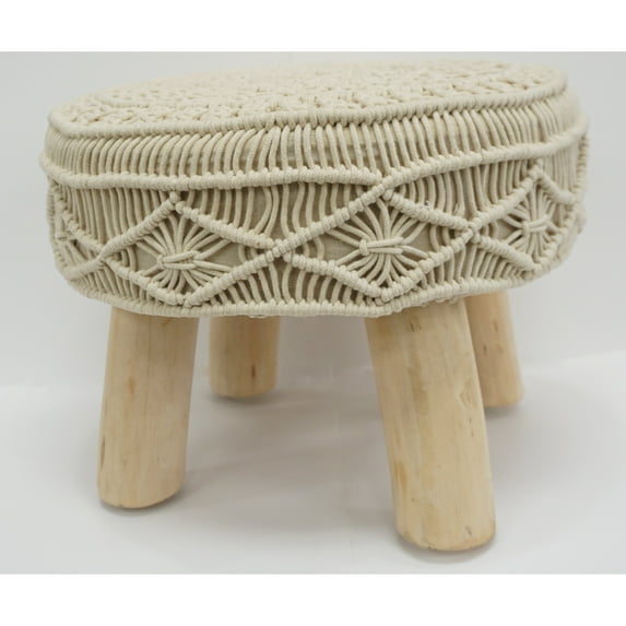 Home&Manor Wool Cotton Cheltenham Pouf