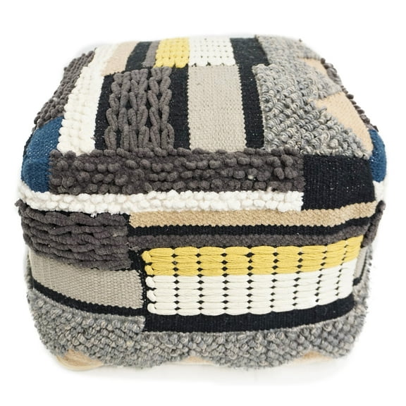 Home&Manor Wool Cotton Nicia Cube Pouf