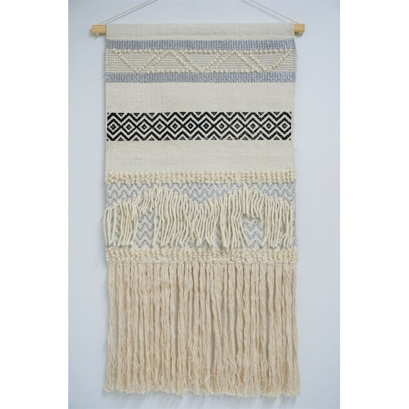 Home&Manor  Wool and Cotton Large Macrame Wall Hanging with Rod Included - Exact Size