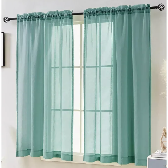 Home Mart Goods Teal Solid Color Rod Pocket Sheer Glam Elegant Curtain Set 63" Long - 2 Panels