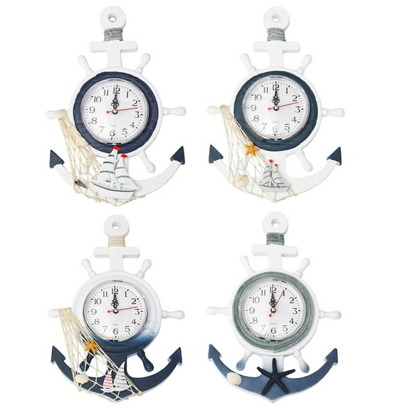 Clispeed Mediterranean Style Wall Decorative Clock Featuring Boat Anchor and Star for Home