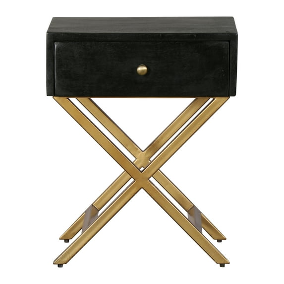 Home Meridian Black & Brass Side Table with Drawer