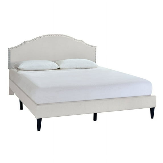 Home Meridian Cavendish Upholstered Queen Bed in Warm Gray