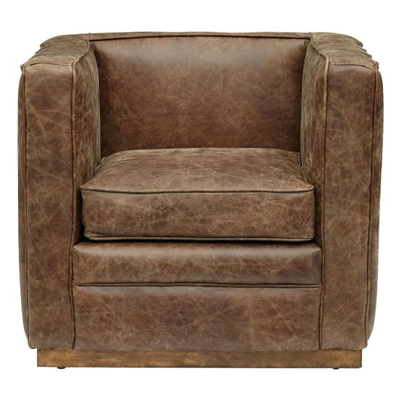 Home Meridian Channel Tufted Sheltered Leather Chair in Mocha Brown