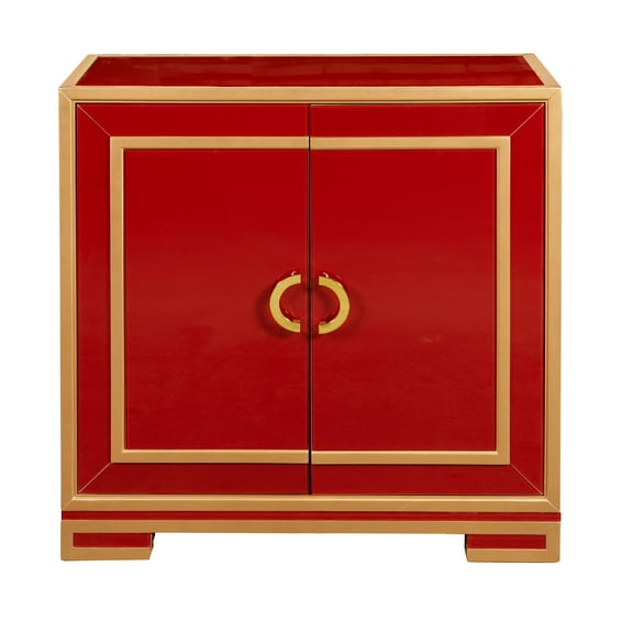 Home Meridian Two Door Reverse Painted Glass Accent Chest in Red and Gold