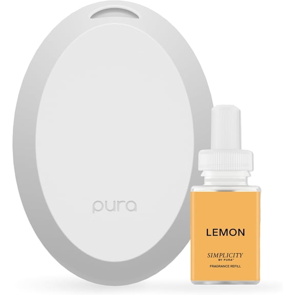 Home Mini Fragrance Diffuser for Small Spaces Adjustable Smart Home Device with LED Light & Automatic Vial Detection - Includes 1 Scent Refill - Lemon