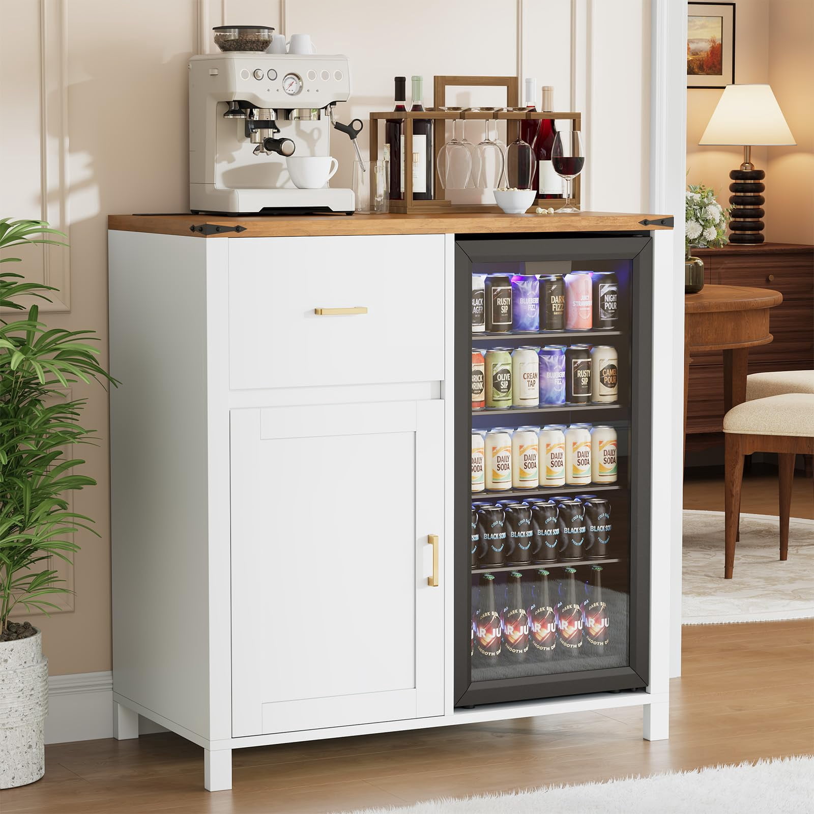 Home Mini Fridge Cabinet, Coffee Bar & Bar Cabinet with Fridge Space ...