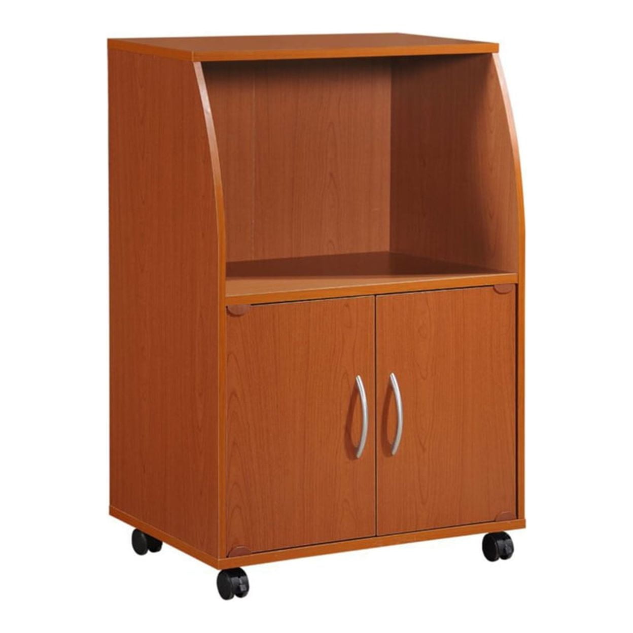 Cherry Wood Microwave Cart with Storage and Wheels