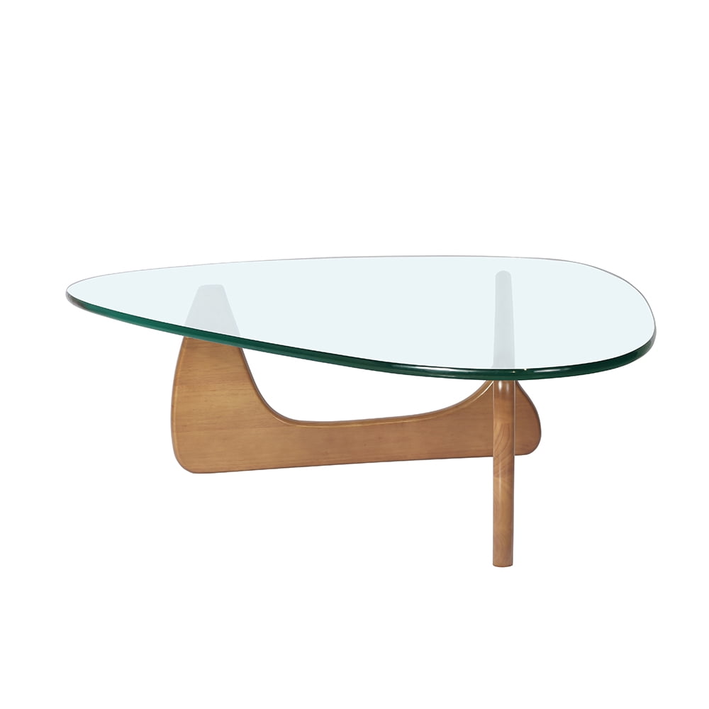 Home Modern Triangle Coffee Table Glass Top Wood Base - Walmart.com