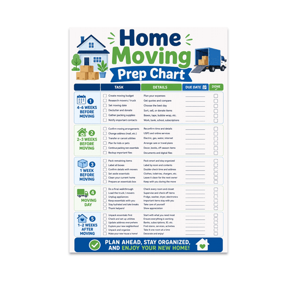 Home Moving Prep Chart - Moving Enthusiast - 13x19 Poster Print