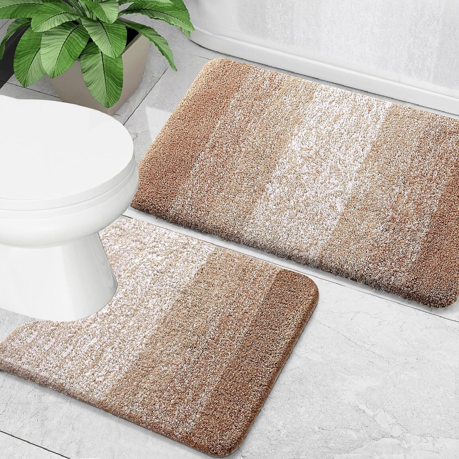 Home Must Haves Brown Large 2 Piece Ombre Microfiber Soft Thick Plush Bath Mat Set