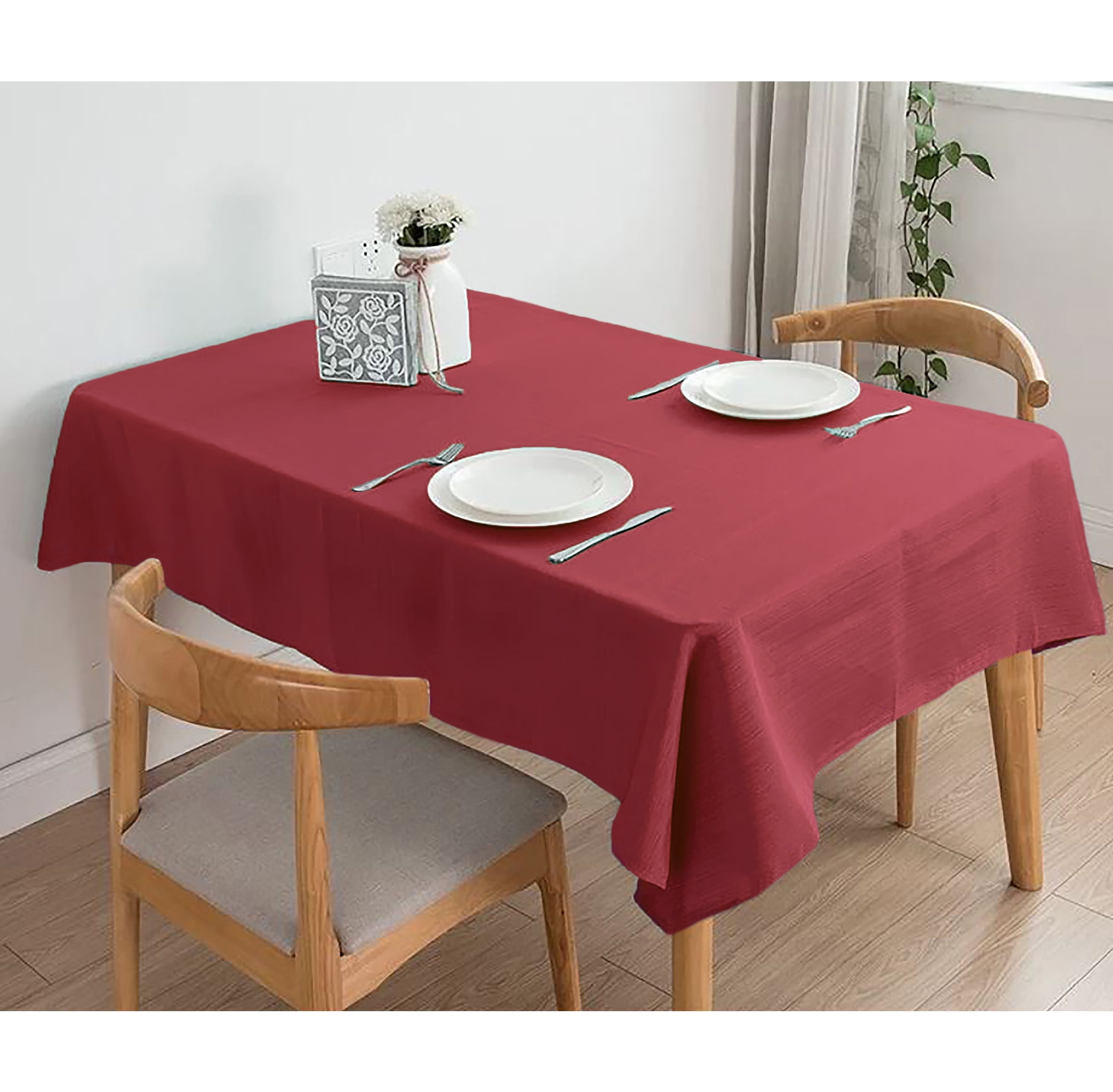 Home Must Haves Burgundy Red PEVA Vinyl Tablecloth With Flannel Backing