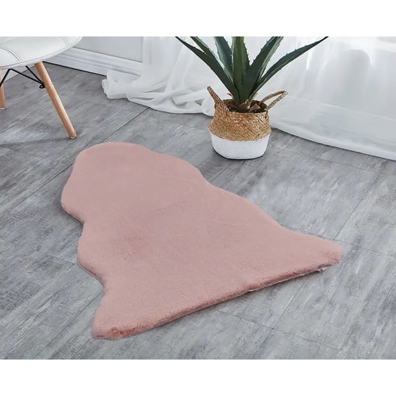 Home Must Haves Dusty Rose 2x3 Feet Faux Rabbit Fur Fuzzy Soft Fluffy Plush Cozy Shaggy Area Rug