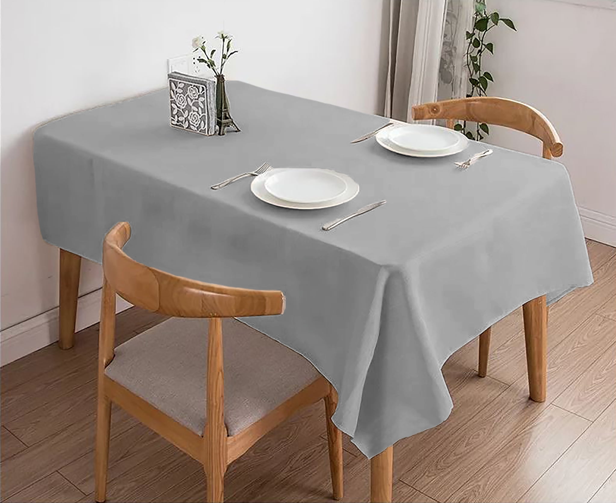 Home Must Haves Grey PEVA Vinyl Tablecloth With Flannel Backing Table