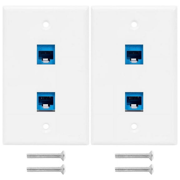 Home & Network 2-Pack 2-Port Ethernet Wall Plates With 4 Cat6 RJ45 Couplers, No Punch-Down Required