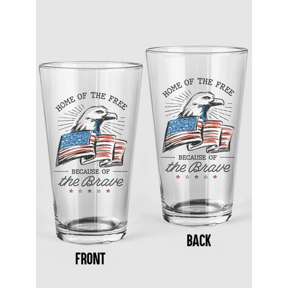 Home Of The Free. Pint Glass -Smartprints Designs, 16 oz Transparent Glass