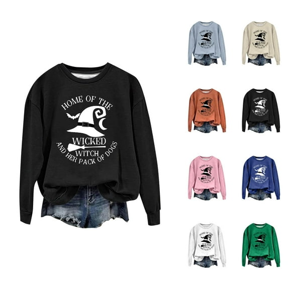 Home Of The Wicked Witch Halloween Sweatshirts for Women Long Sleeve Crewneck Witch Graphic Sweatshirt Pullover Tops