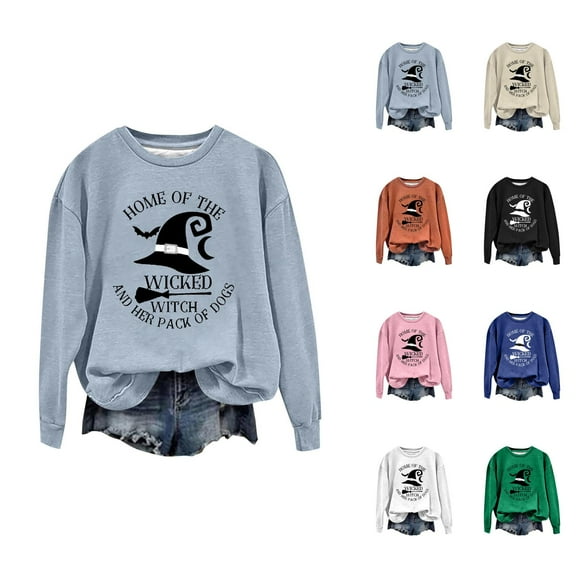 Home Of The Wicked Witch Halloween Sweatshirts for Women Long Sleeve Crewneck Witch Graphic Sweatshirt Pullover Tops