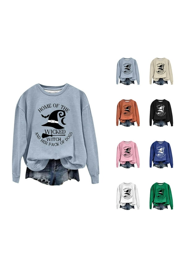 Home Of The Wicked Witch Halloween Sweatshirts for Women Long Sleeve Crewneck Witch Graphic Sweatshirt Pullover Tops