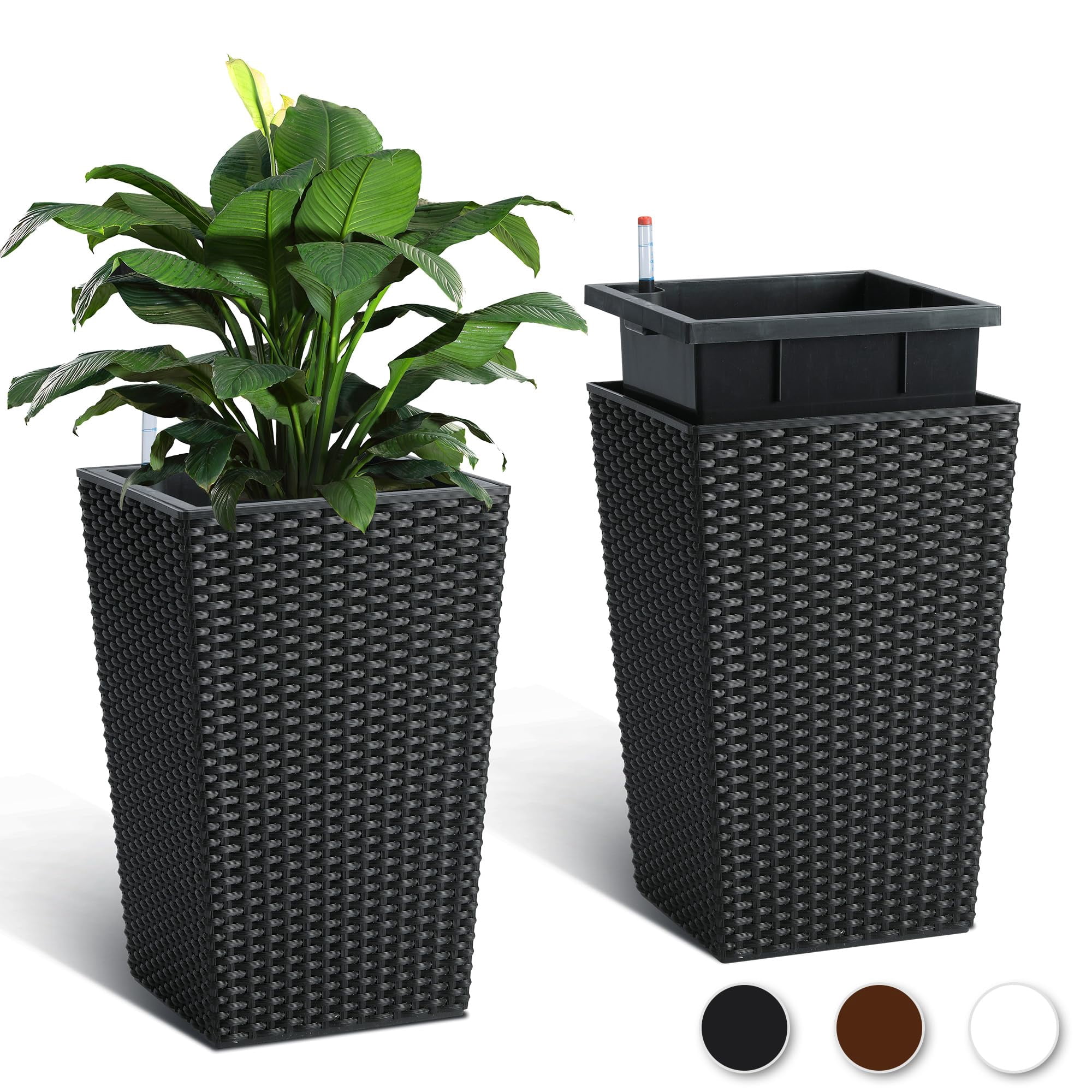 Home Office 16 Inch Tall Planter Set of 2 Large Rattan Flower Pot with ...