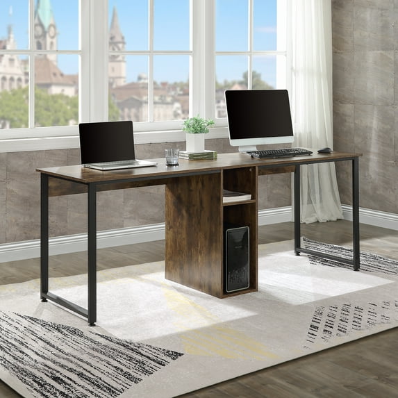 Home Office 2-Person Desk Large Double Workstation Writing Desk with Storage