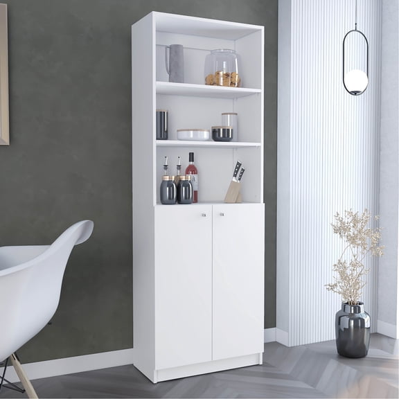 Home Office 2-door Bookcase, White With Multi Shelf Storage Solution Modern Bookcase In White, For Display