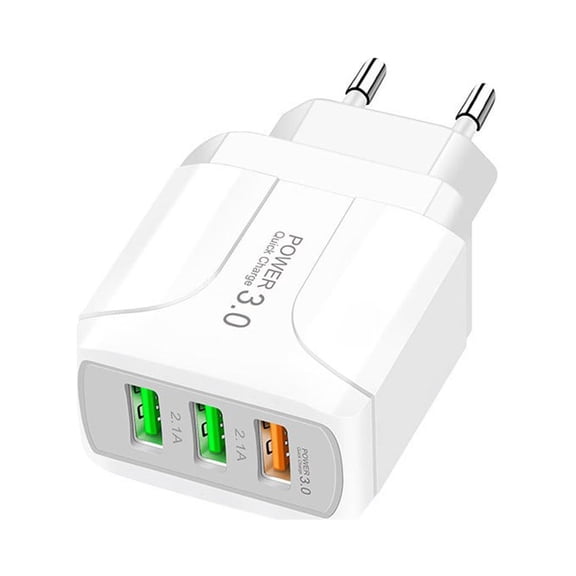 Home & Office 3-Port Qc 3.0 USB Charger 5.1a Fast Charging Multi-device Eu Plug Wall Adapter Compact Charging Hub(White)