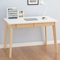 KULAGAGA Home Office 39.4"*21.7" Study Writing Table, PC Computer Desk Workstation with 2 Drawer, White