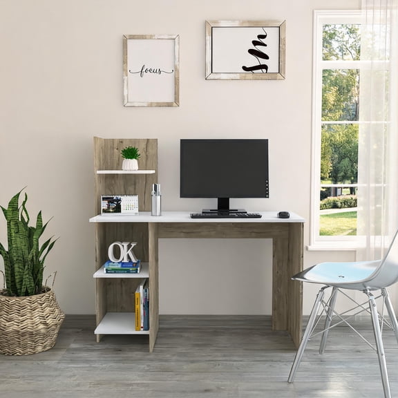 Home Office 47 Inch Wide Writing Desk, Modern Multicolor Particle Board Desk with Open Shelves