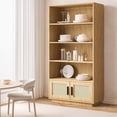 thumbnail image 1 of Home Office 5 Tier Bookself Boho Bookcase with Rattan Doors, Wooden Bookcase and Bookshelf with Storage, Tall Book Stand, Large Bookshelf for Living Room, Bedroom, Kitchen, 1 of 8