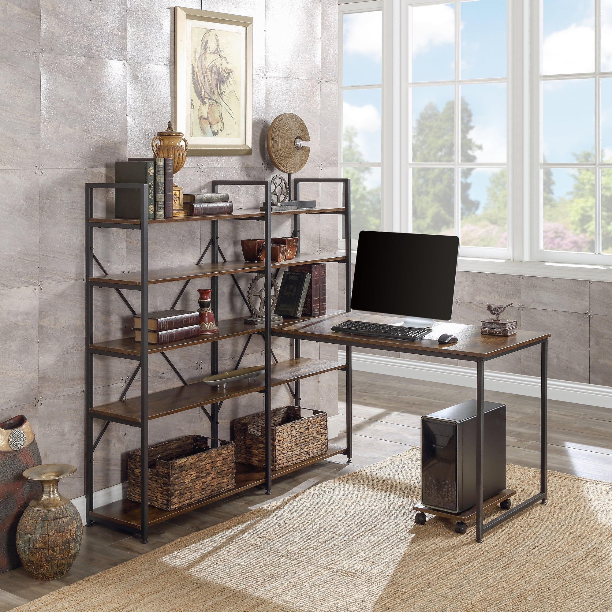 Home Office 54" Large Computer Desk with 5Tier Shelves, Office Desk